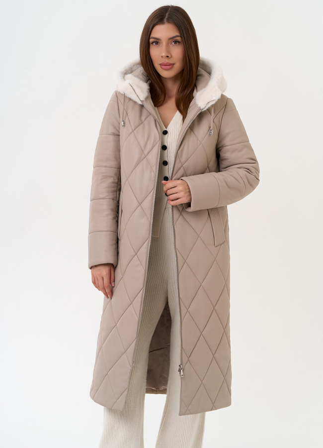 Женское пальто из эко кожи с капюшоном модель № 27731 универмаг малина