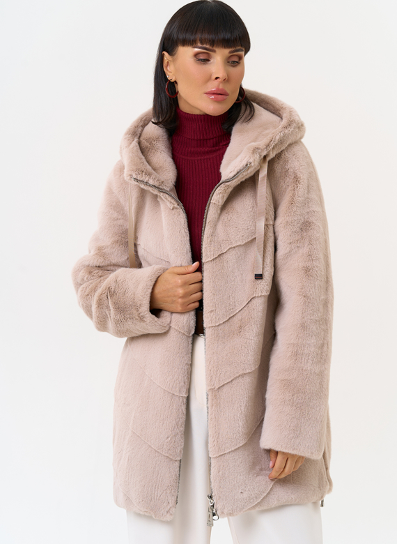 Женская шуба из эко меха с капюшоном