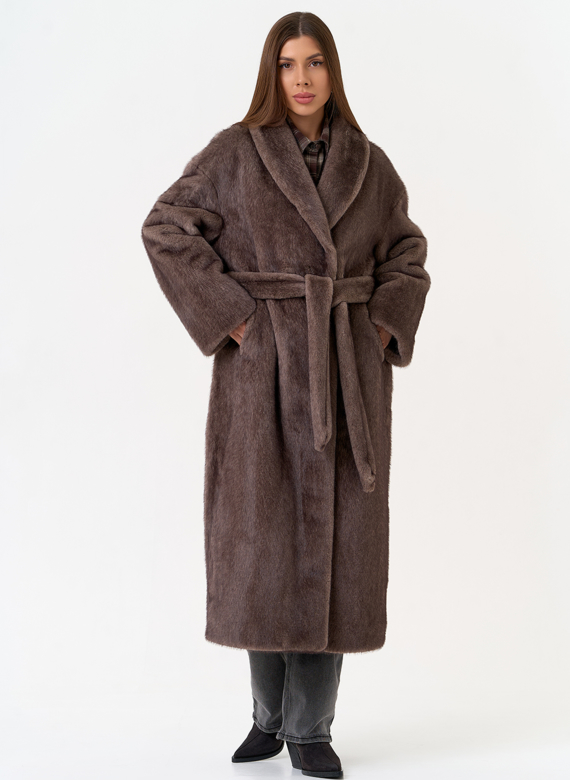 Женская шуба из эко меха с воротником шаль