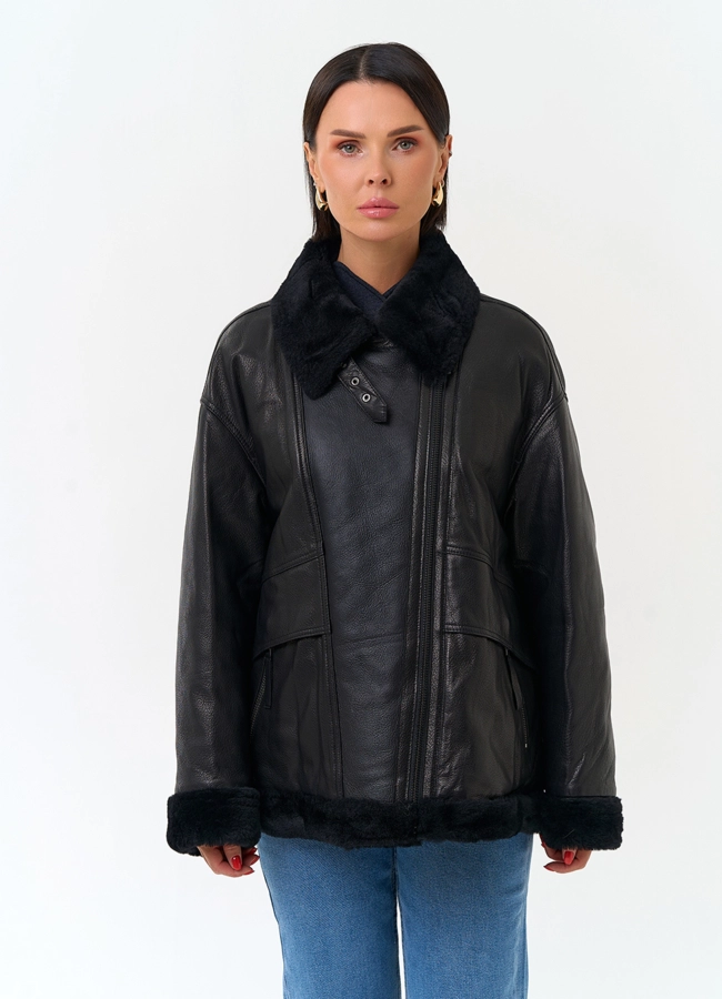 Женский пуховик из натуральной кожи модель № 34216 универмаг малина фото