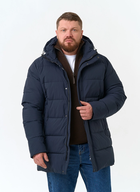 Мужской удлиненный пуховик с капюшоном фото