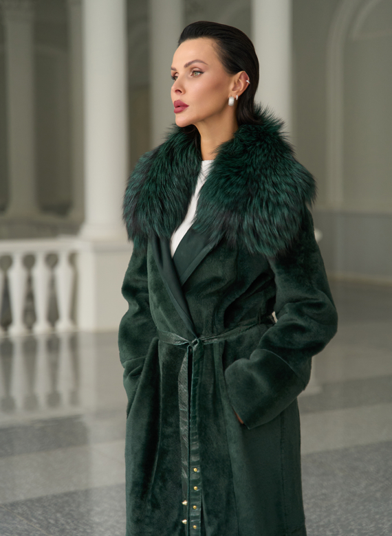 Женская двусторонняя дубленка из меха овчины Cortos с поясом из кожи питона