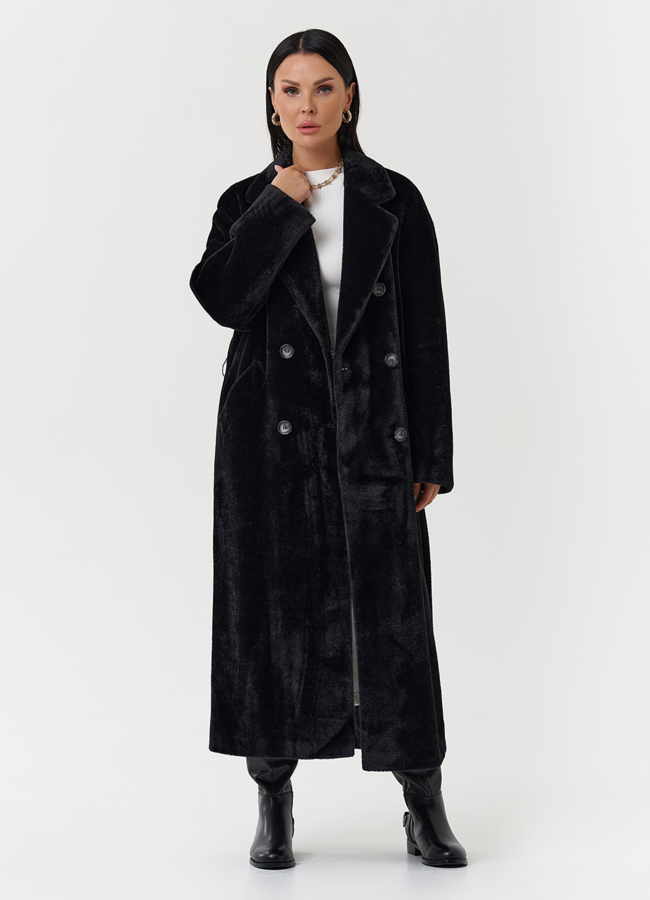 Утепленное пальто из эко меха модель № 28104 универмаг малина