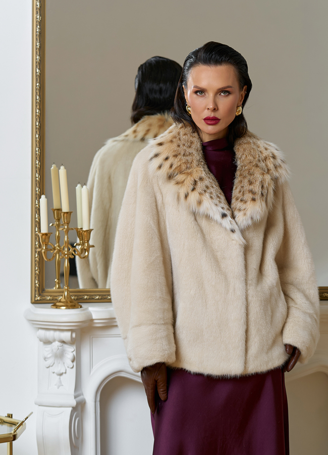 Куртка из меха норки с английским воротником из меха рыси модель № 31169 универмаг малина