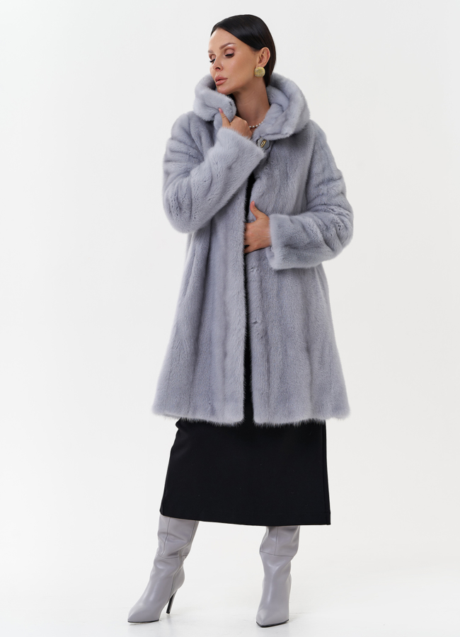 Женская шуба из меха норки с капюшоном модель № 29230 универмаг малина