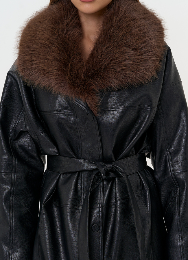 Женская утепленная куртка из эко кожи с воротником из эко меха модель № 31496 универмаг малина