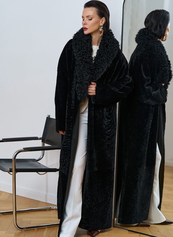 Женская натуральная дубленка с воротником шаль