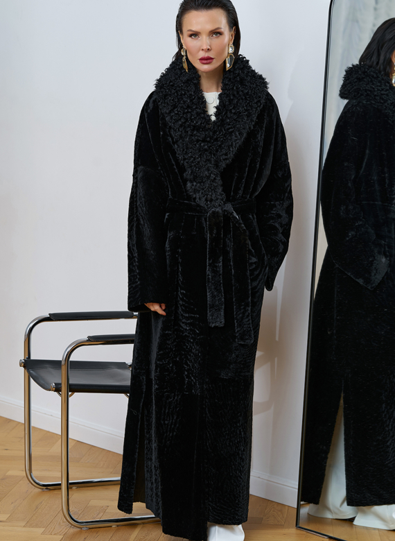 Женская натуральная дубленка с воротником шаль