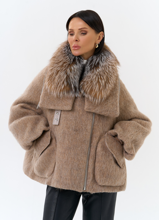 Женский пуховик с отделкой из меха блюфрост модель № 31818 универмаг малина