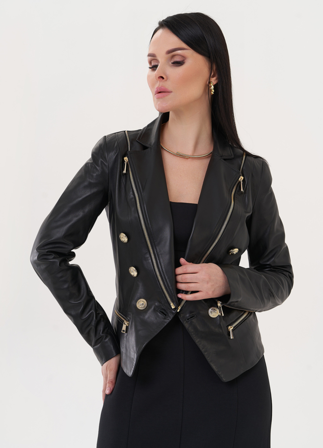 Куртка из натуральной кожи с акцентными пуговицами модель № 27134 в кредит