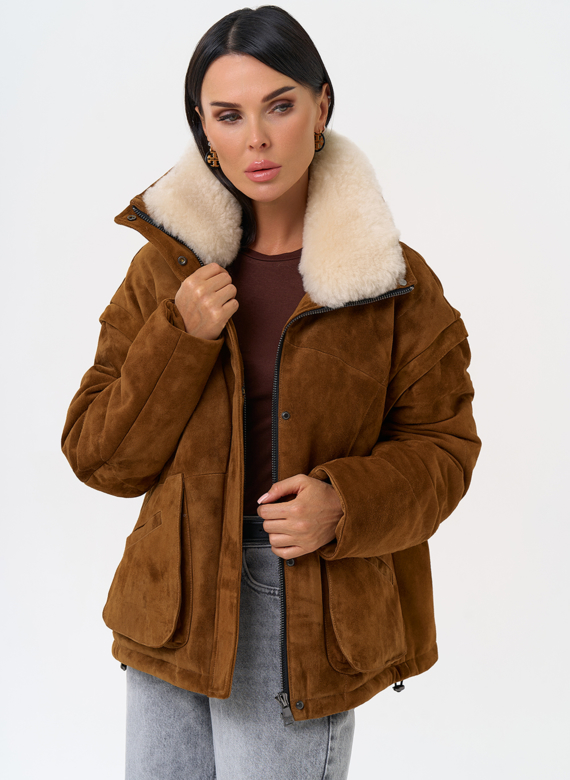 Пуховик - трансформер из натуральной замши