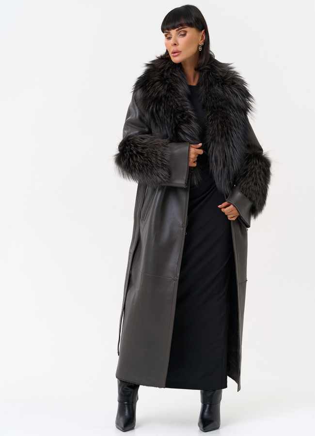 Женская натуральная дубленка с отделкой из меха лисы модель № 31610 универмаг малина