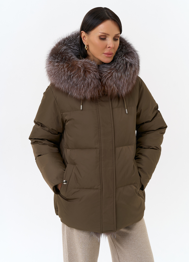 Женский пуховик с отделкой из меха блюфрост модель № 29614 универмаг малина