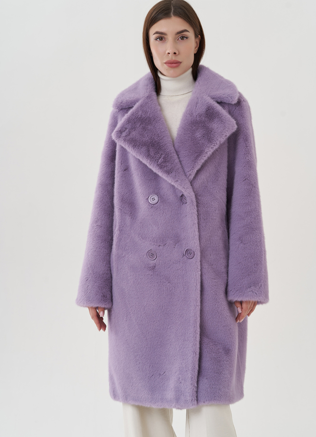 Женского пальто из эко меха на пуговицах модель № 25741 меха малина