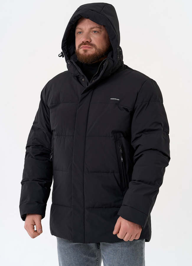 Мужской пуховик черного цвета с капюшоном модель № 31452 универмаг малина