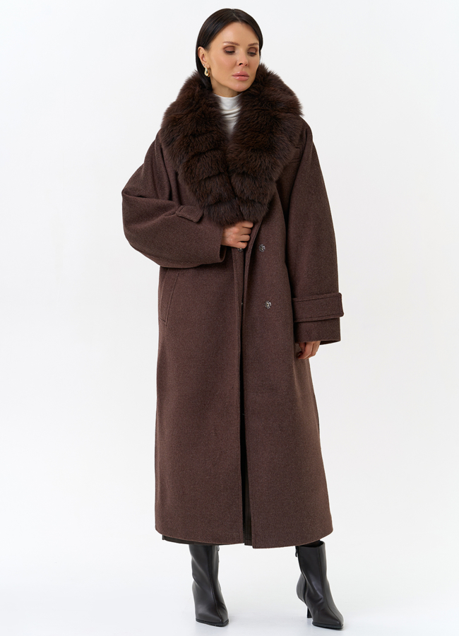 Женское утепленное пальто с отделкой из меха песца модель № 32005 универмаг малина