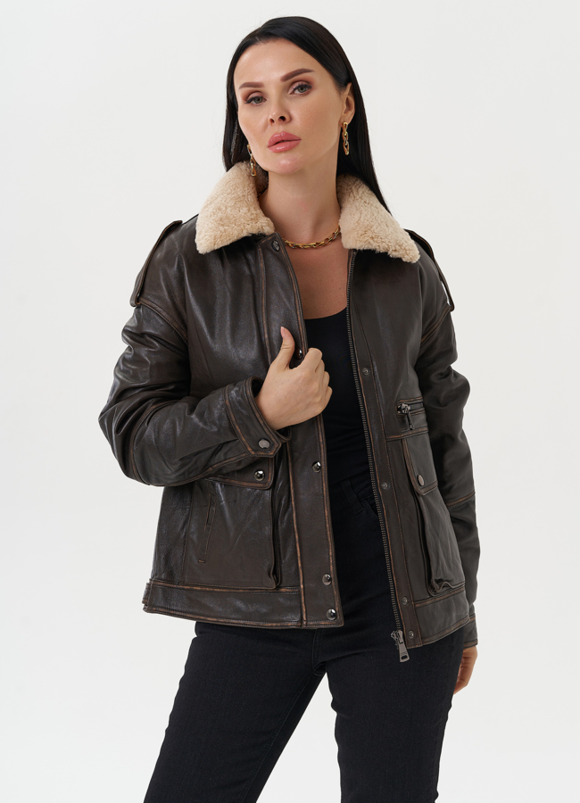 Кожаная куртка-пилот  модель № 28112 универмаг малина