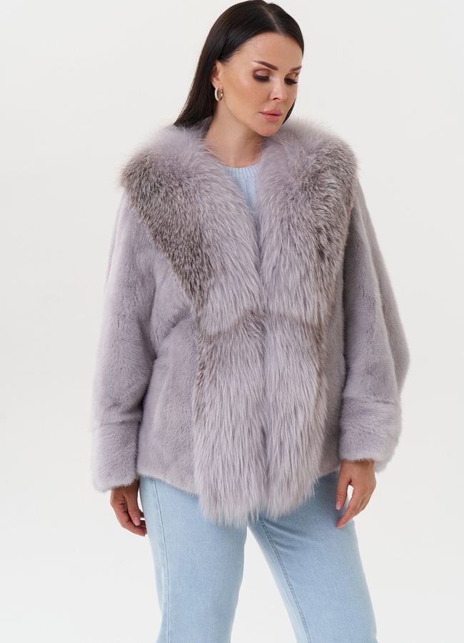 Укороченная норковая шуба с чернобуркой модель № 27585 универмаг малина