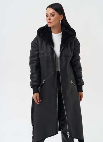 Натуральная дубленка с капюшоном