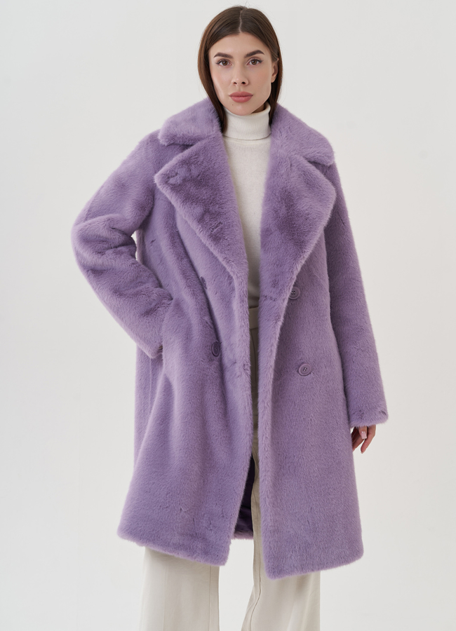 Женского пальто из эко меха на пуговицах модель № 25741 универмаг малина