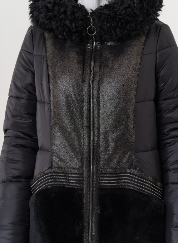 Комбинированный пуховик с капюшоном