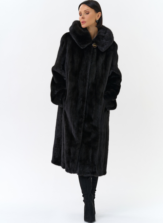 Шуба из норки в цвете махагон