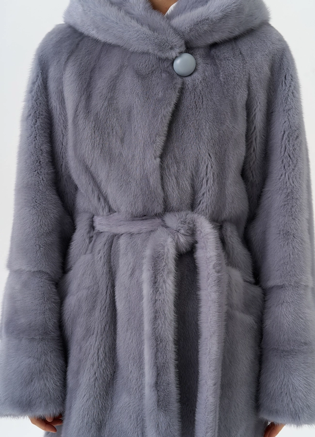 Шуба из меха норки с капюшоном модель № 32129 универмаг малина
