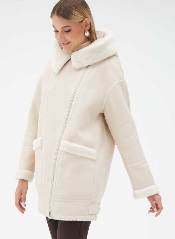 Женская удлиненная дубленка из эко кожи