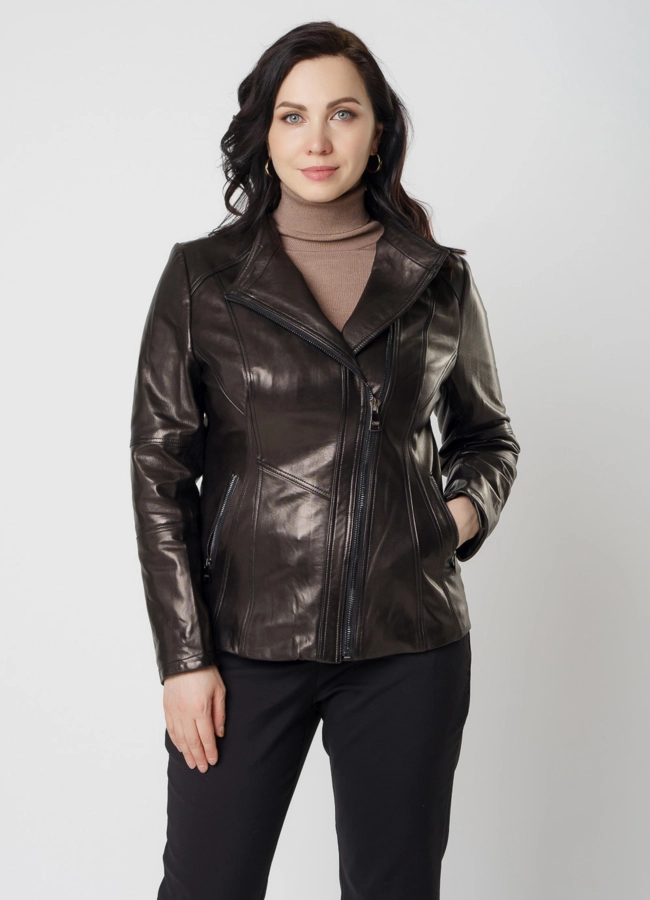 Куртка из натуральной кожи модель № 18228 меха малина