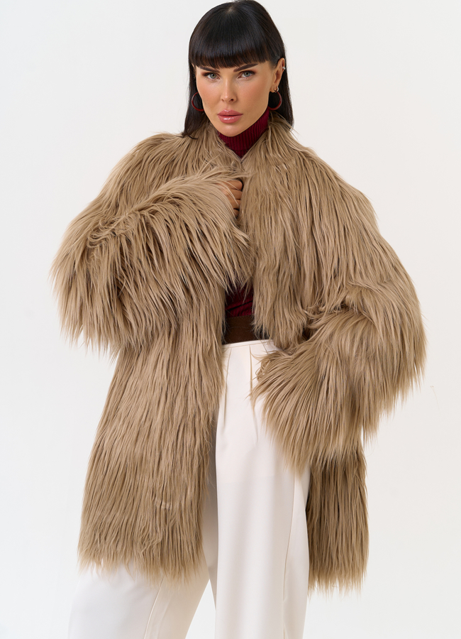 Женская шуба из эко меха с декоративным поясом модель № 31532 универмаг малина