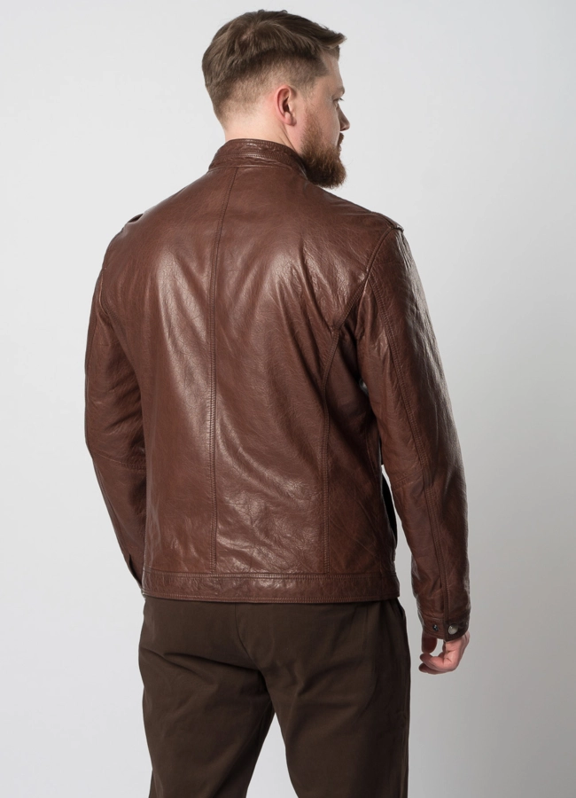 Мужская кожаная куртка коричневого цвета модель № W8055 в кредит