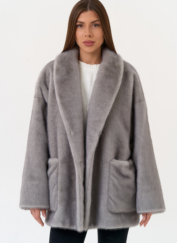 Женская шуба из эко меха с воротником шаль